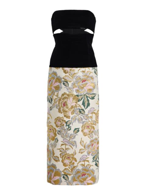 CAROLINA HERRERA Cutout Velvet-Trimmed and Jacquard Midi Dress ivory