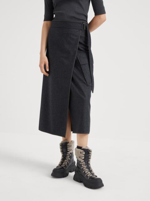 Brunello Cucinelli Virgin wool flannel midi wrap skirt