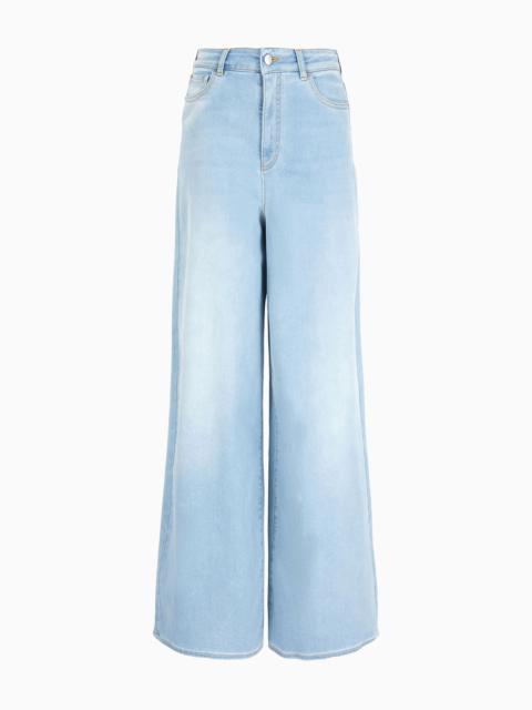 EMPORIO ARMANI J1C Medium-high rise, wide-leg jeans in a worn-look denim