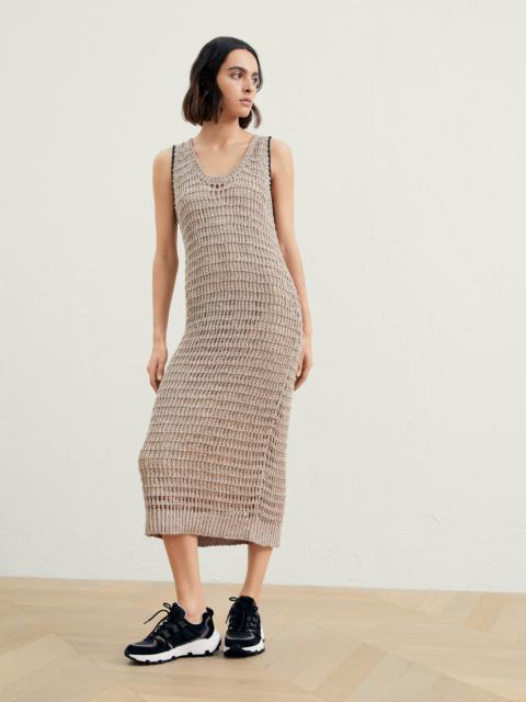 Brunello Cucinelli Dazzling rustic net knit dress in linen and silk