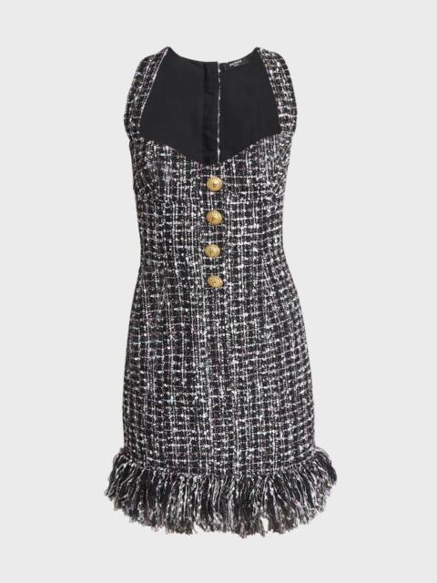 Fringed Tweed Sweetheart Mini Dress