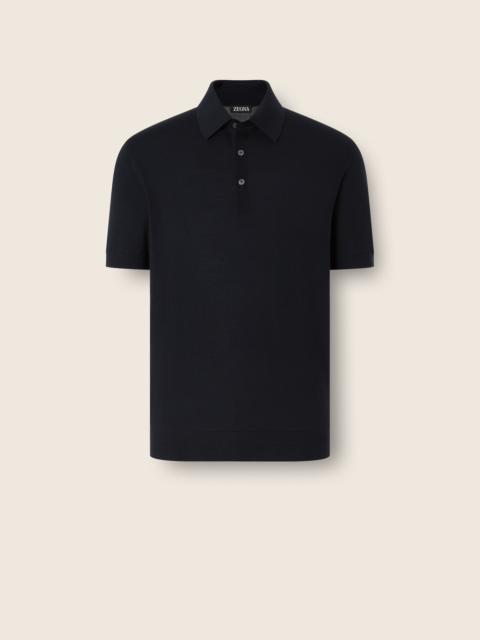 ZEGNA NAVY BLUE TROFEO 15MILMIL15 WOOL POLO SHIRT