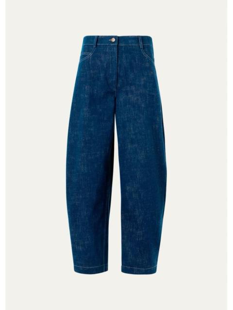 AKRIS Mid-Rise Denim Barrel-Leg Ankle Trousers