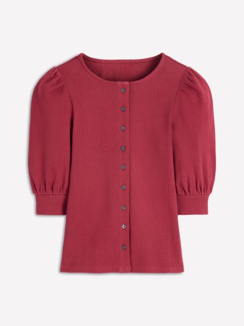 BODEN Evie Ribbed Puff Sleeve Top-Terracotta Red