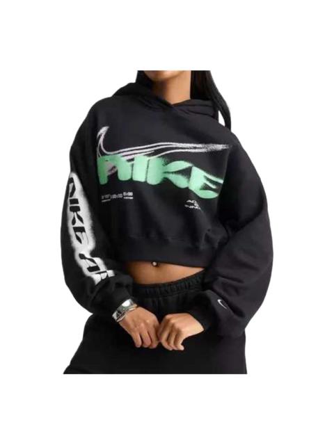 Nike (WMNS) Nike Studio Fleece Medium Weight Cropped Oversized Hoodie 'Total Black Sail' IV4952-001