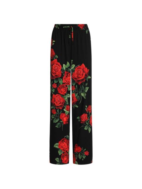 Dolce & Gabbana rose-print vanity silk trousers
