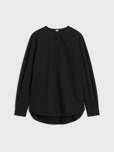 Collarless cotton-twill shirt black