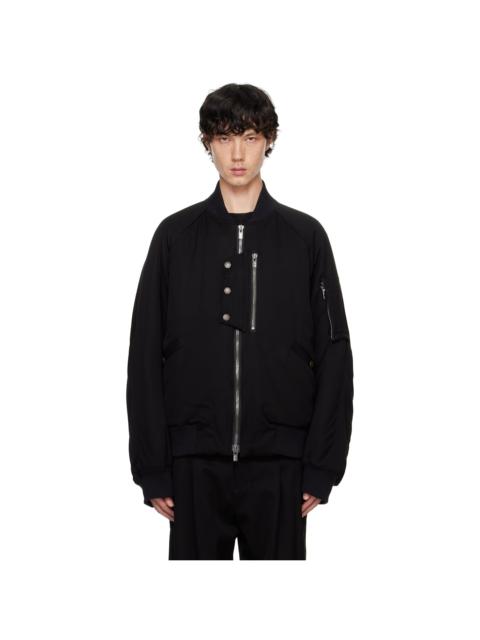 Devoa Black Wool Bomber Jacket