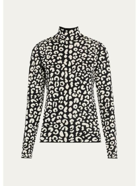 CAROLINA HERRERA Leopard-Print Silke-Blend Turtleneck Sweater