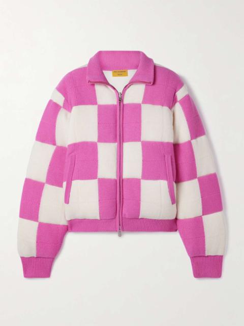 Checked padded quilted wool and cashmere-blend jacket