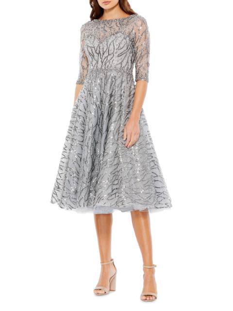 MAC DUGGAL Women's Sequined Fit-&-Flare Midi-Dress - Platinum
