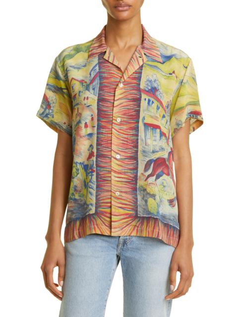 Pampa Pony Short Sleeve Silk Button-Up Shirt