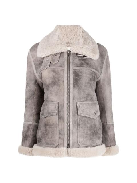 shearling-collar zipped jacket