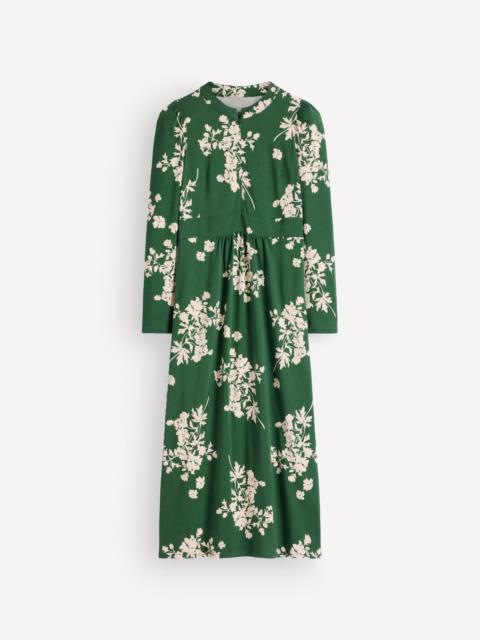 BODEN Hope Zip Detail Jersey Dress-Hunter Green, Flecked Bunch