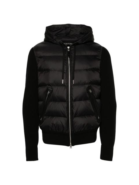 hooded knit-panelled puffer jacket