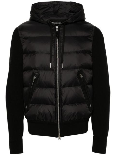 hooded knit-panelled puffer jacket