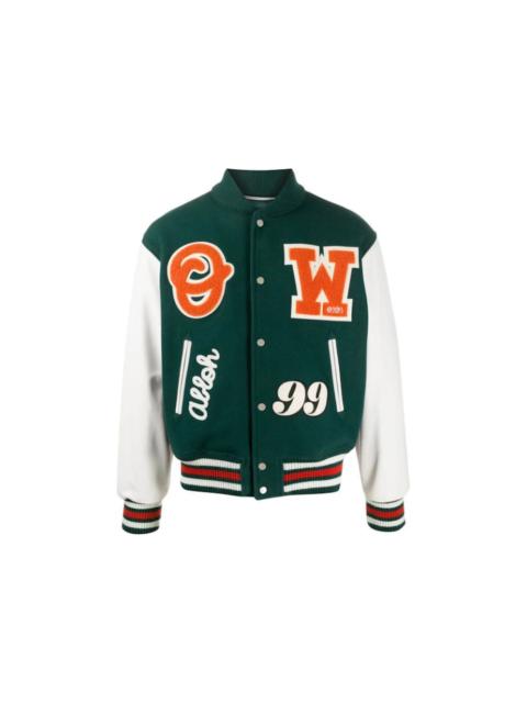 Off-White OFF-WHITE Leather Logo Patch Varsity Jacket Dark Green/Orange