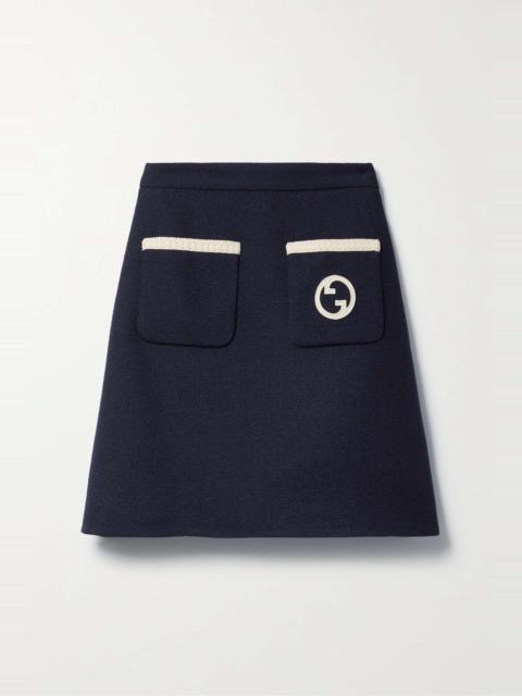GUCCI Appliquéd wool-blend mini skirt