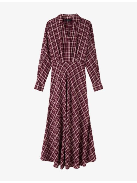 WHISTLES Checked Long-Sleeve Woven Midi Dress