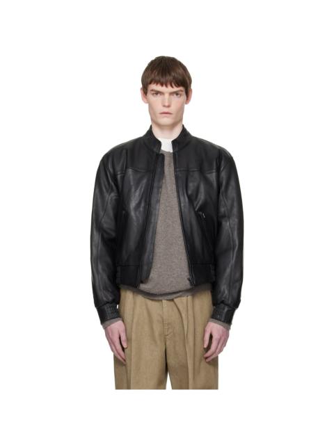 SUNFLOWER Black Leather Polo Biker Jacket