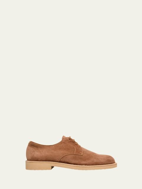 Brunello Cucinelli Men's Suede Tonal-Sole Derby Shoes