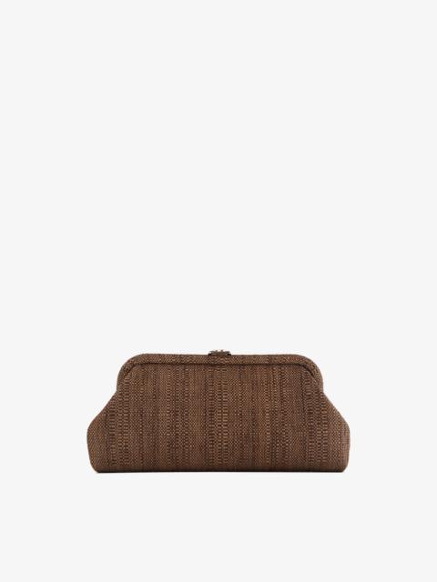 JIMMY CHOO Skylar Tan Fine Raffia Clutch Bag with Square JC Clasp