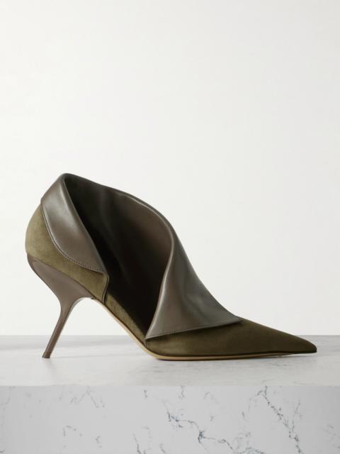 FERRAGAMO Eva leather-trimmed suede ankle boots Gray green