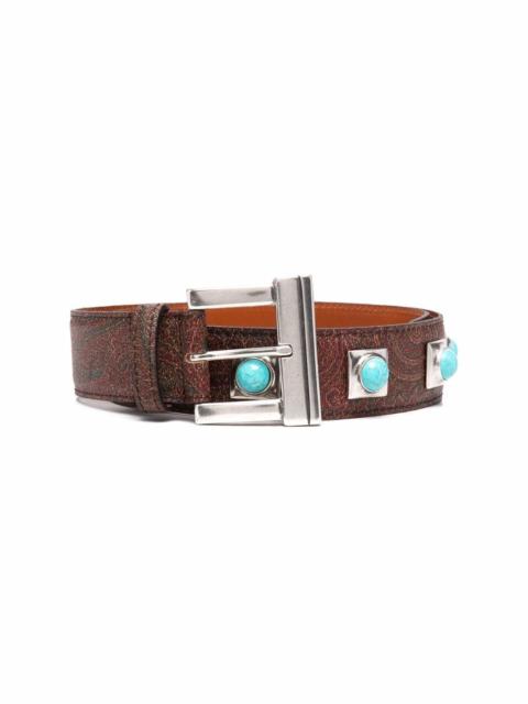 stone-embellished paisley-print belt