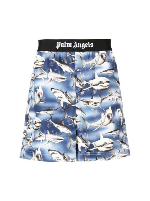 Palm Angels shark-print logo-waist shorts