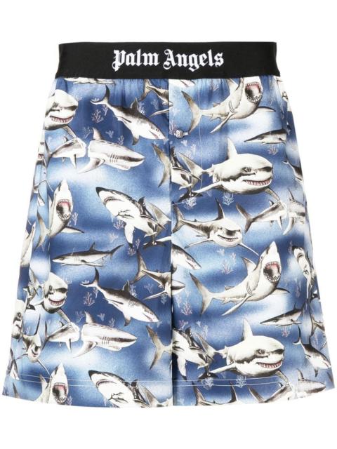 shark-print logo-waist shorts