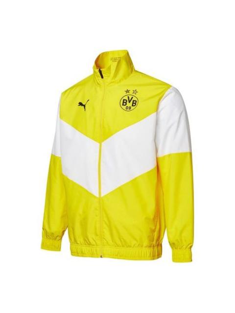 PUMA BVB Soccer/Football logo Sports Woven Windproof Stand Collar Jacket Yellow 764295-01