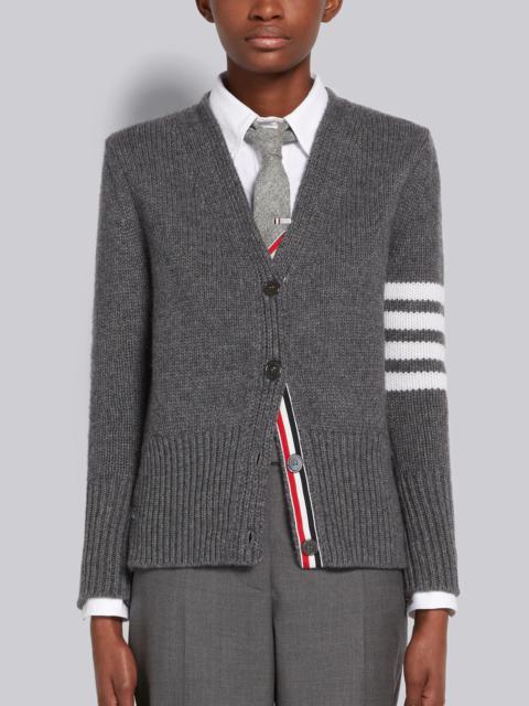 Thom Browne Medium Grey Cashmere 4-Bar Mrs. Thom Pearl Embroidery Classic V-Neck Cardigan