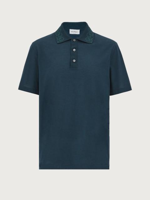 FERRAGAMO POLO WITH EMBROIDERED COLLAR