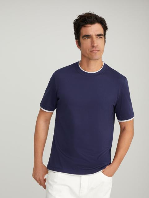 Cotton jersey crew neck T-shirt with faux-layering