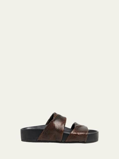 Dries Van Noten Snake-Embossed Leather Platform Slide Sandals