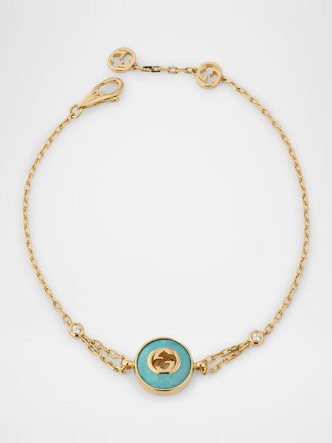 GUCCI Gucci Interlocking 18K Yellow Gold Chain Bracelet with Diamonds and Amazonite