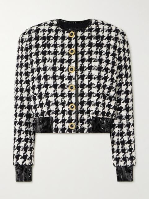 Balmain Button-embellished Faux Patent Leather-trimmed Houndstooth Tweed Jacket