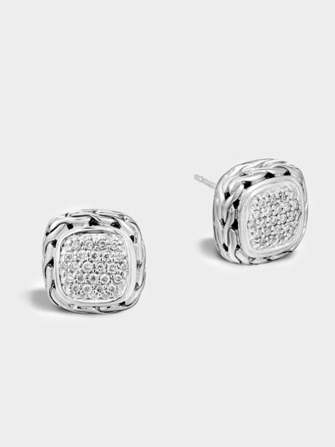 JOHN HARDY John Hardy Sterling Silver Carved Chain Stud Earring with Diamonds