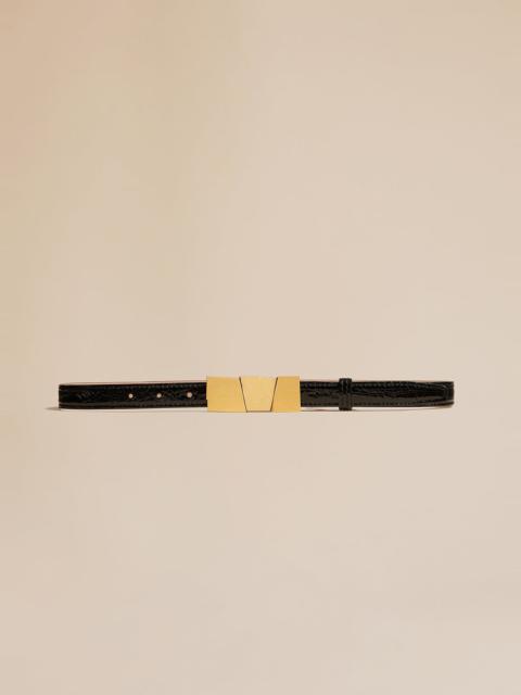 KHAITE The Small Axel Belt in Black Croc-Embossed Leather with Gold