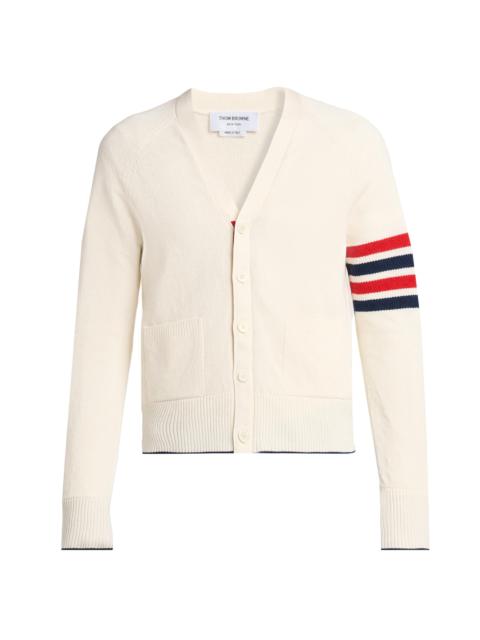 Thom Browne Men's Crossover Tuck Stitch Relaxed-Fit Linen-Cotton Cardigan - White