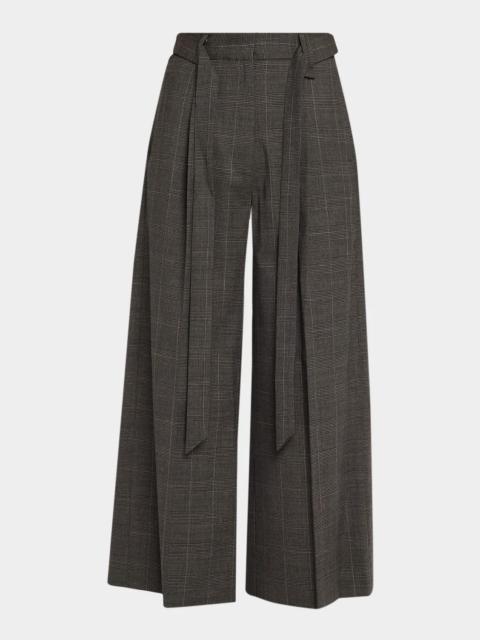 Simone Rocha Prince Of Wales Check Wool Wide-Leg Crop Trousers With Belt