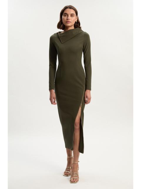 KAREN MILLEN Ponte Envelope Neck Dress With Zip Split Detail