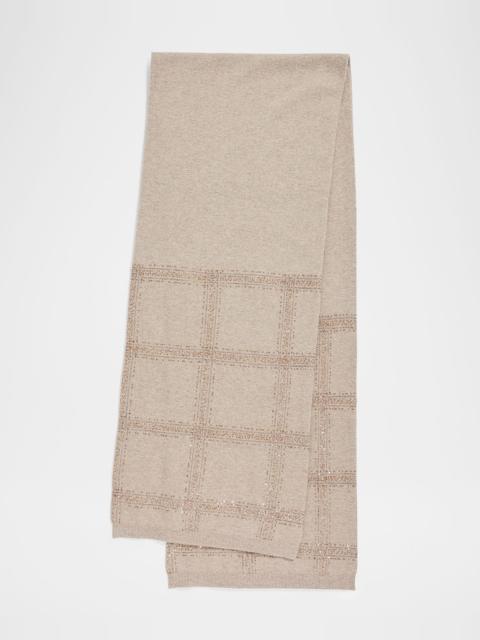 Brunello Cucinelli Sequined Check Wool Cashmere Scarf