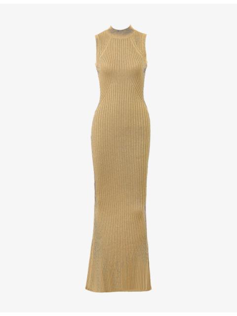 House of CB Emmie Ribbed Metallic-Knit Maxi Dress