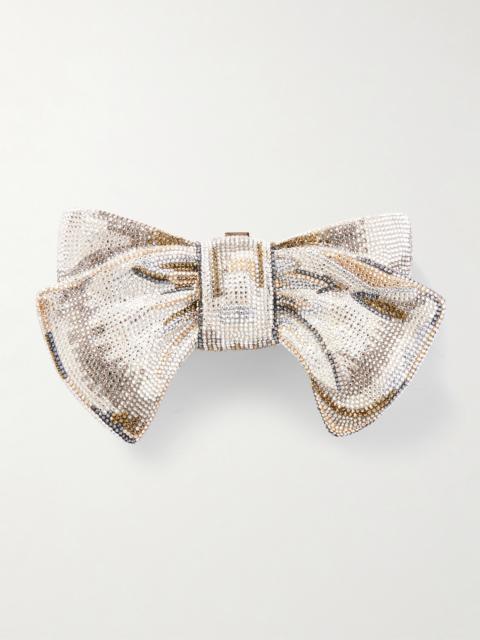 JUDITH LEIBER Bow Just For You Crystal-embellished Silver-tone Clutch