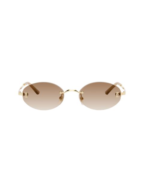 Cartier Gold Signature C Oval Rimless Sunglasses