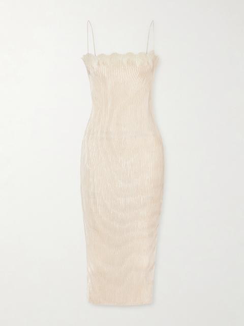 FFORME Lumi Lace-trimmed Plissé Midi Dress