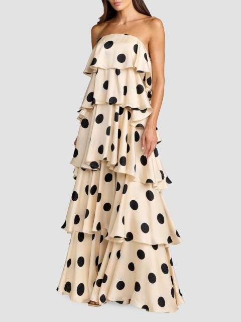 MAC DUGGAL Women's Ruffled Tiered Polka Dot Charmeuse Gown - Cream Black
