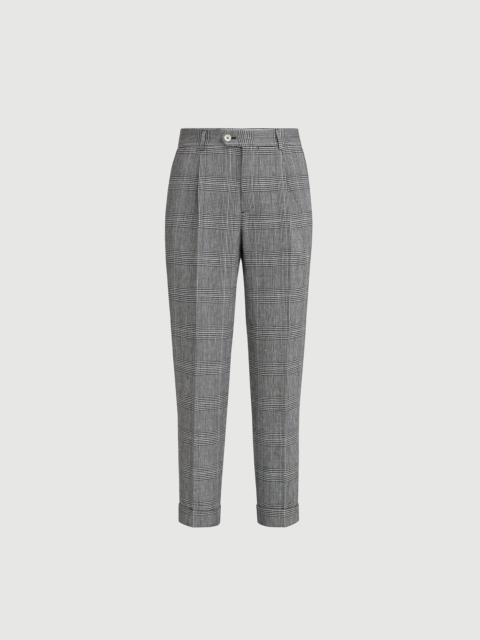 Brunello Cucinelli Cotton and linen Prince of Wales trousers with pleat