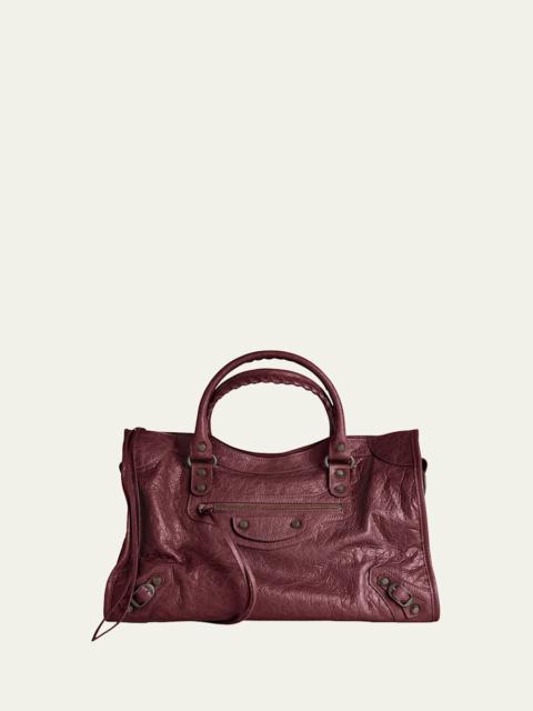 BALENCIAGA Le City Medium Crinkled Leather Top-Handle Bag